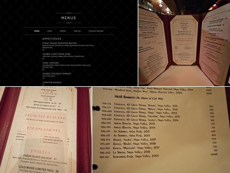 Strip House Steakhouse Menu