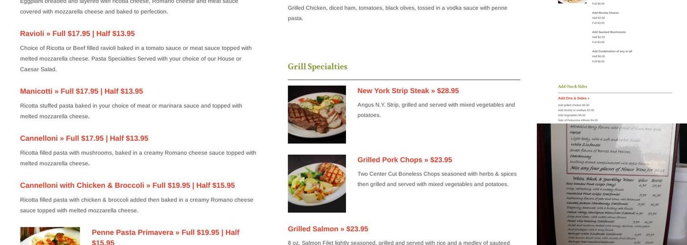 Cafe Milano Menu