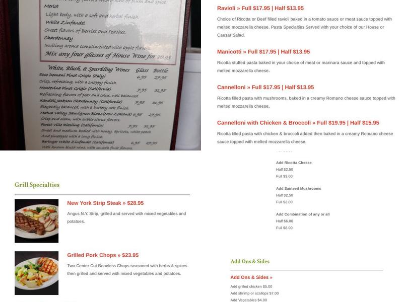 Cafe Milano Menu