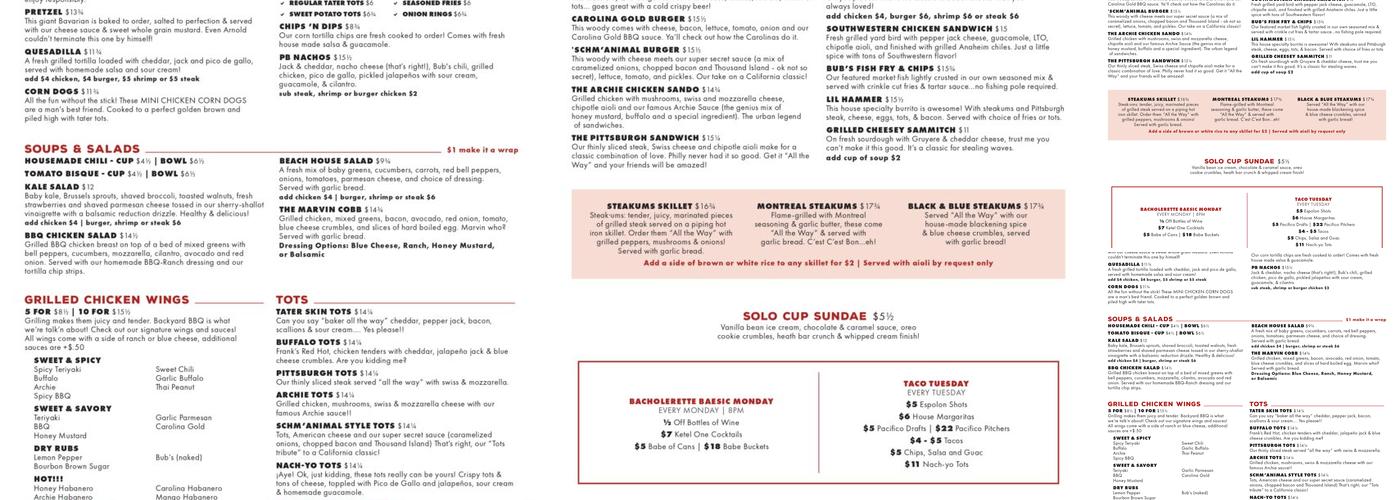 Bub's at the Beach Menu