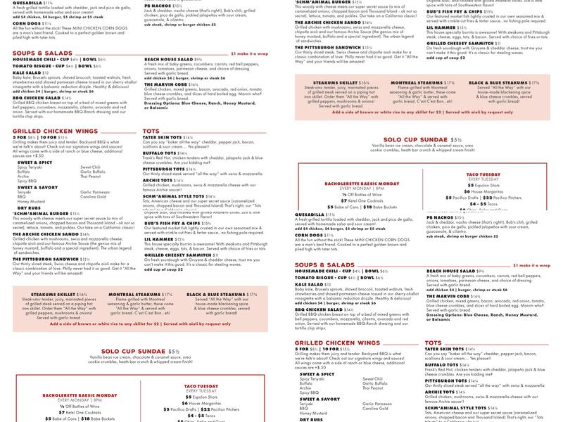 Bub's at the Beach Menu