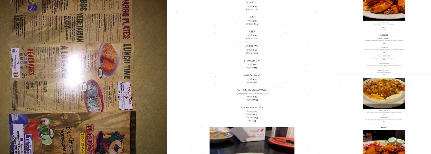 El Chaparro Tex-Mex Cantina Menu