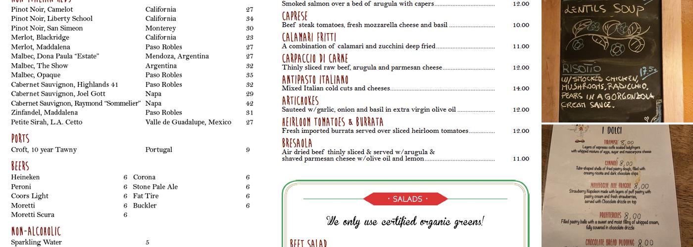 Pomodoro Ristorante Italiano Menu