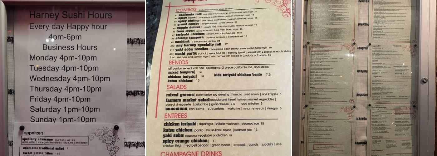 Harney Sushi Menu