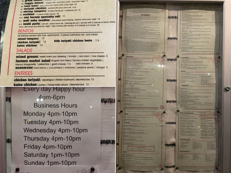 Harney Sushi Menu