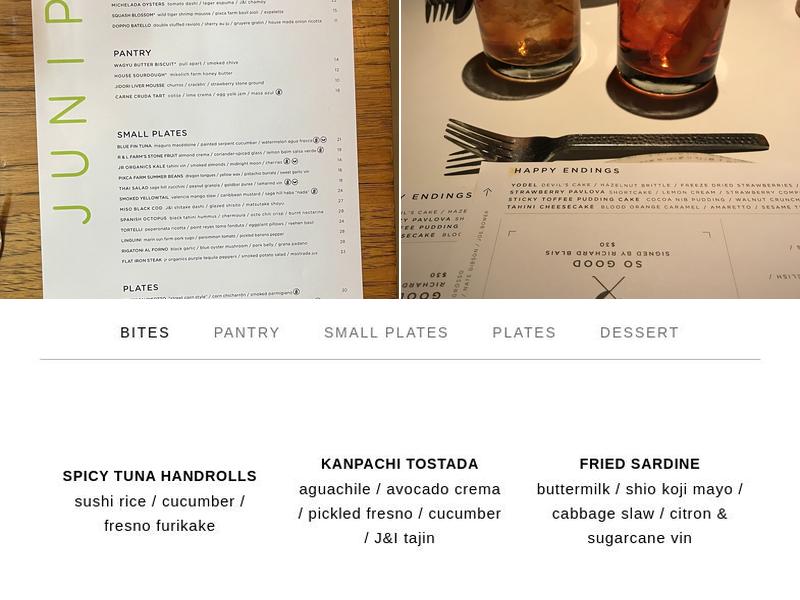 Juniper and Ivy Menu