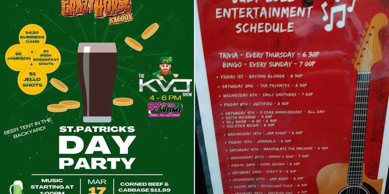 Crazy Horse Saloon Menu