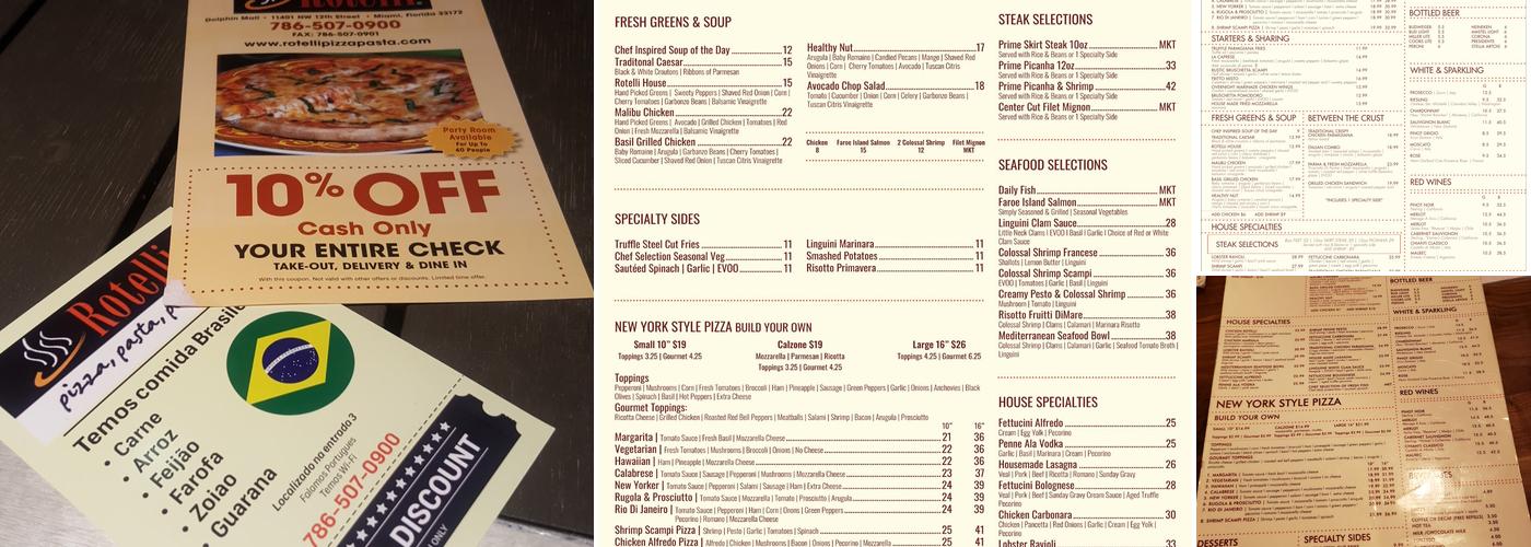 Rotelli Pizza & Pasta Menu