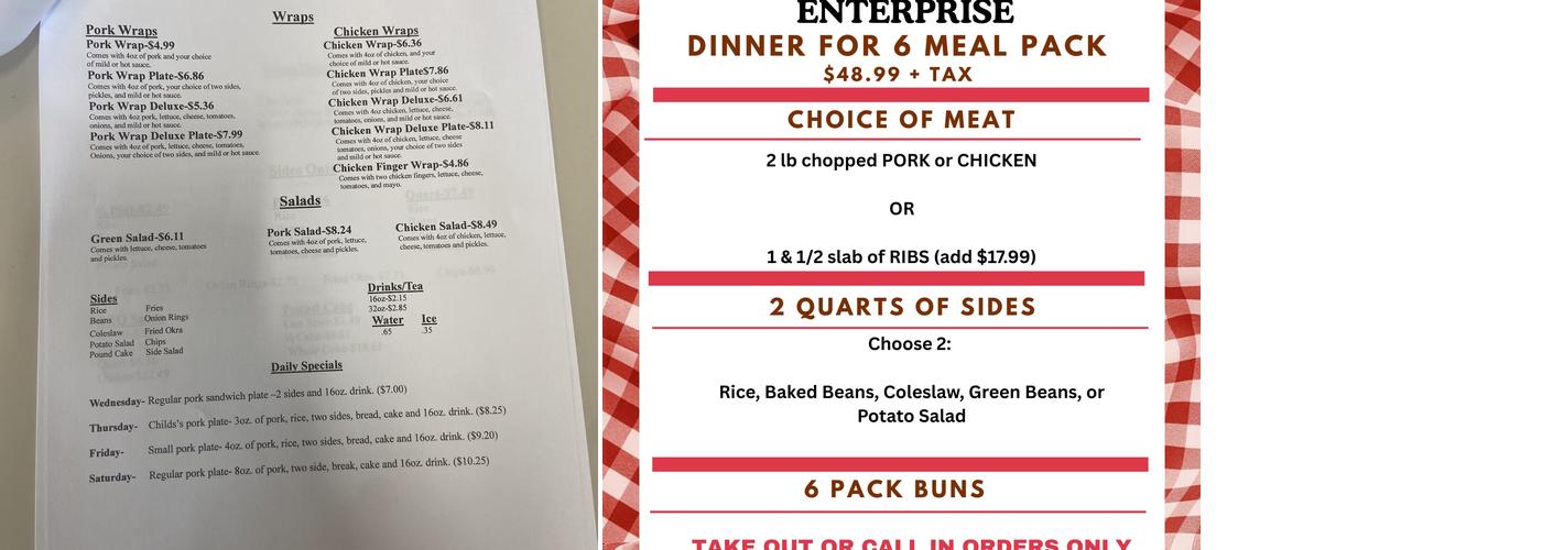 Hook's Bar-B-Q Menu