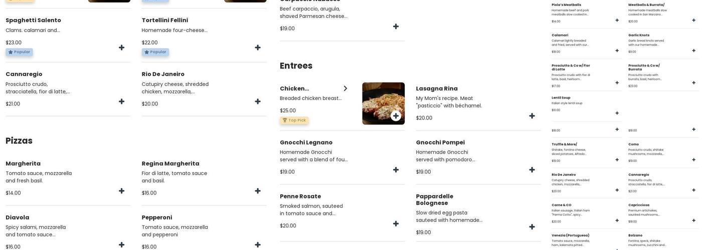 Piola Menu
