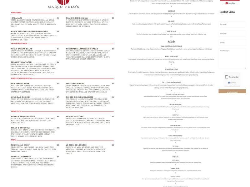 Marco Polo's Menu