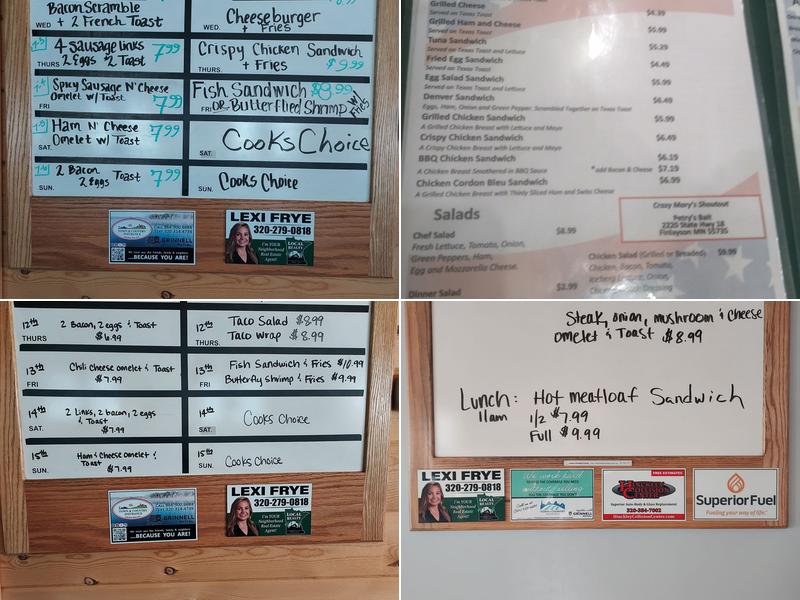 Crazy Mary's Cafe Menu