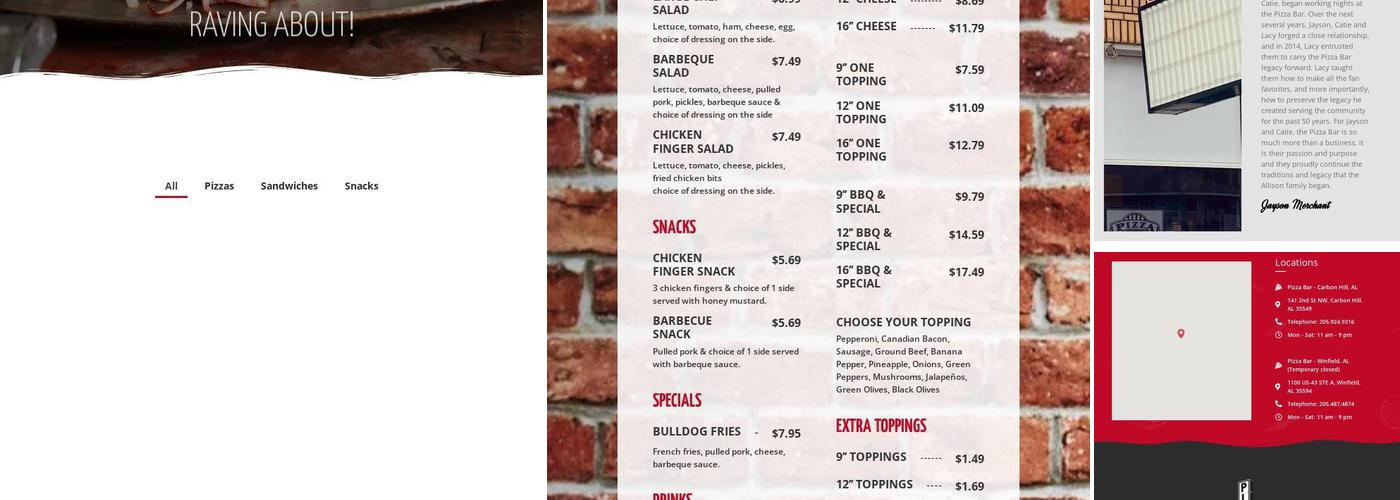 Pizza Bar Menu