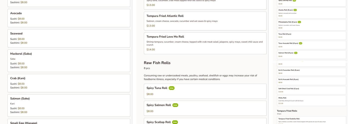 Sakura Japanese Restaurant Menu