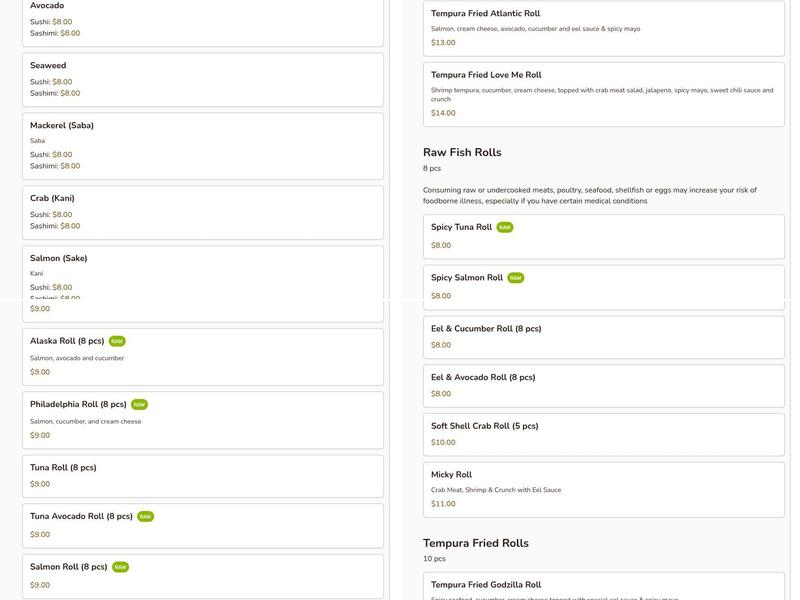 Sakura Japanese Restaurant Menu