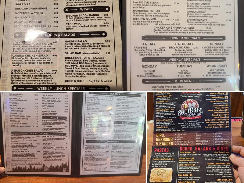 Squirrel Cage Bar Grill & Motel Menu