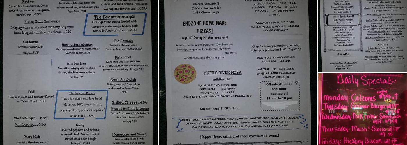 Endzone Bar & Grill Menu