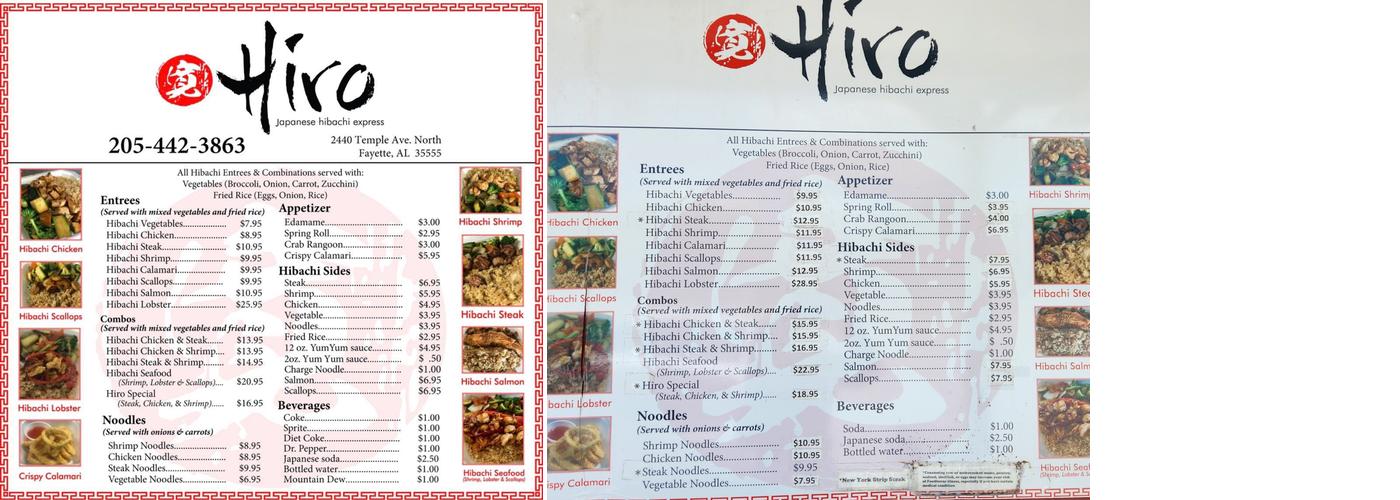 Hiro Japanese Hibachi Express Menu