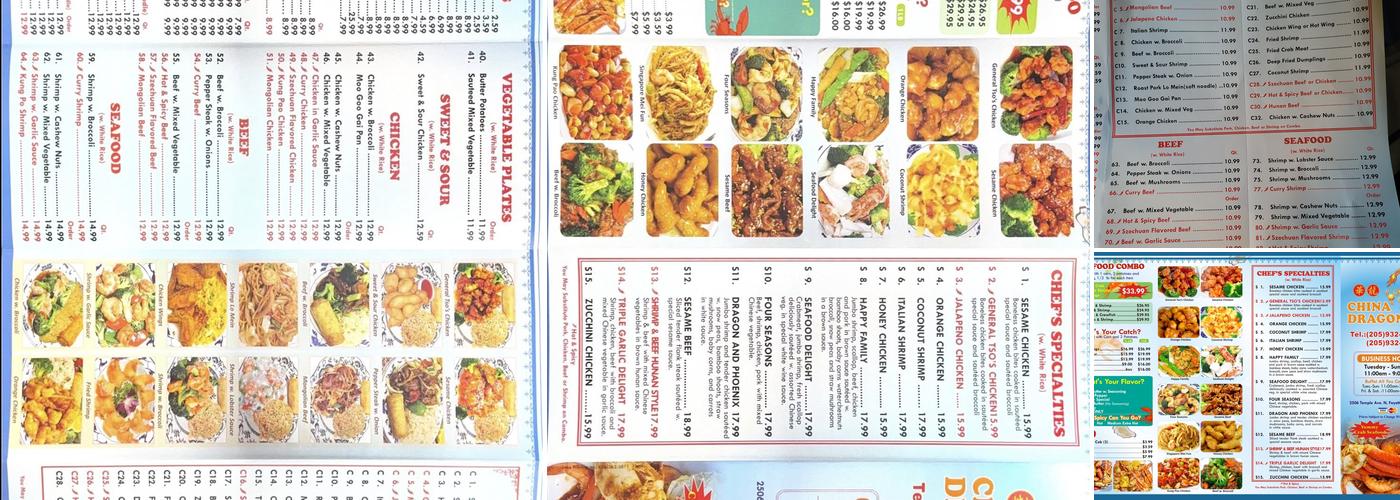 China Dragon Menu