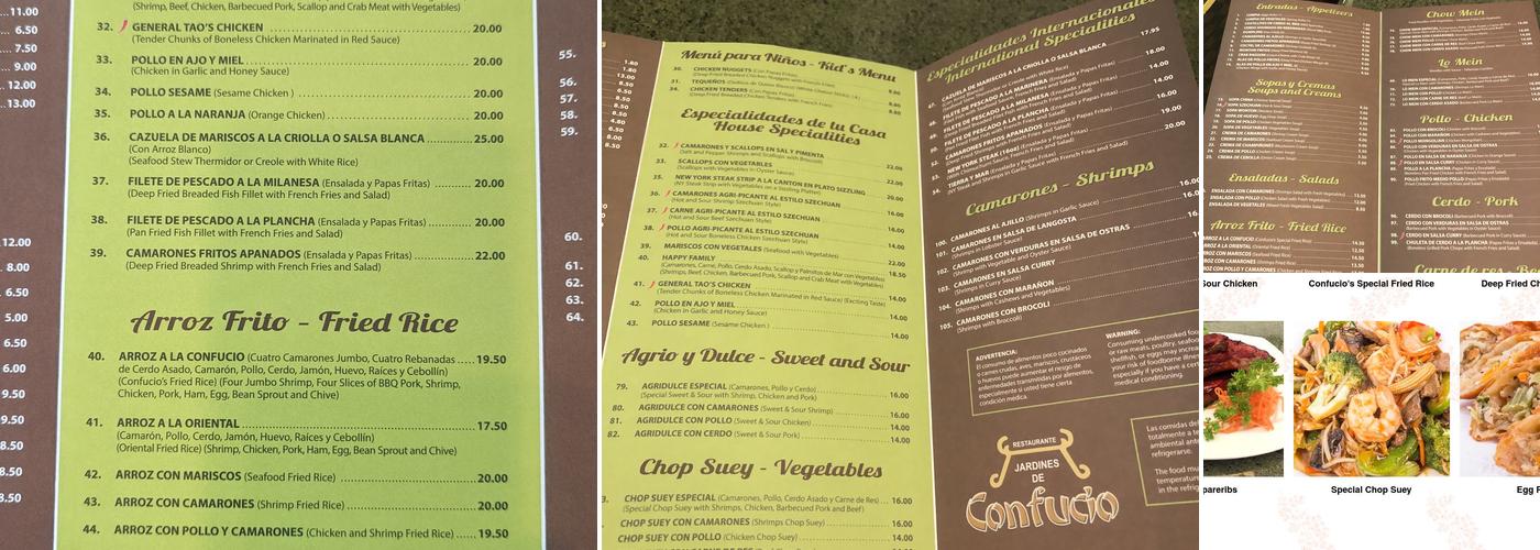 Jardines de Confucio Menu
