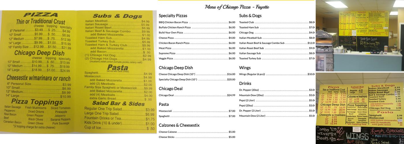 Chicago Pizza Menu