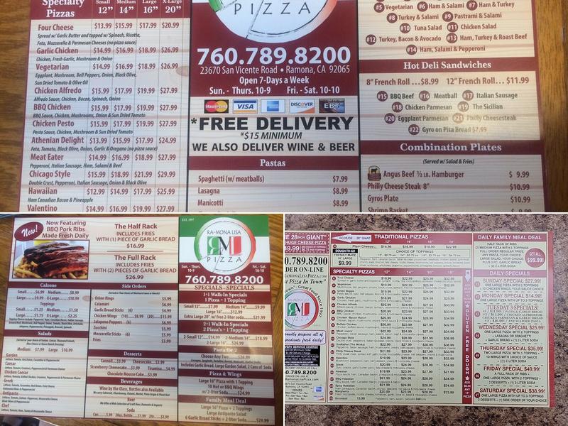 Ramona Lisa's Pizza & Subs Menu