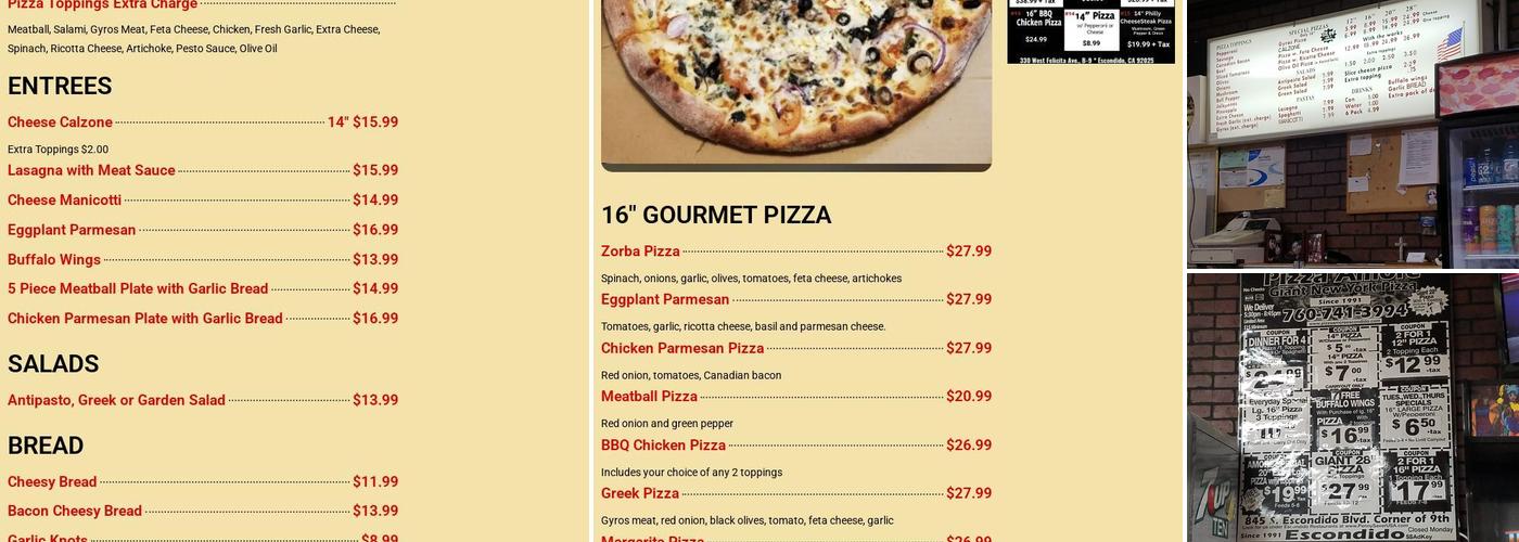 Pizza Amore Menu