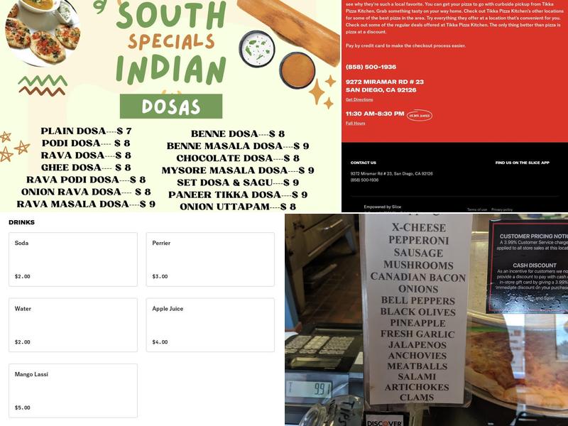 Tikka Pizza Kitchen Menu