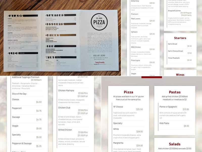 Del Mar Pizza Menu