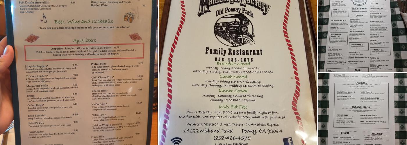 Hamburger Factory Family Restaurant Menu