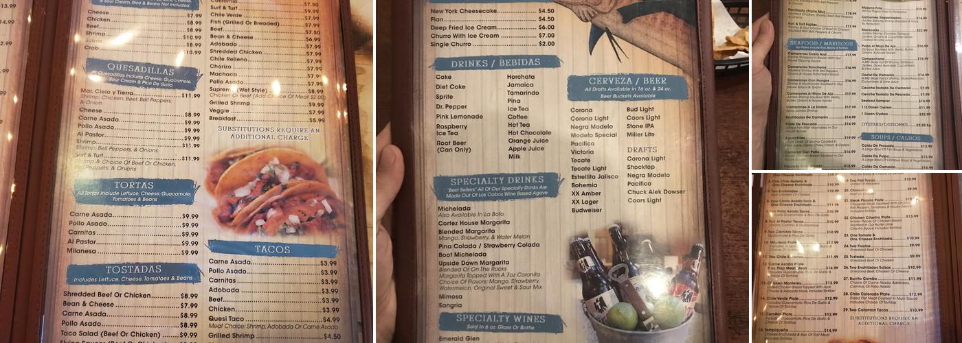 Mariscos del Mar de Cortez Menu