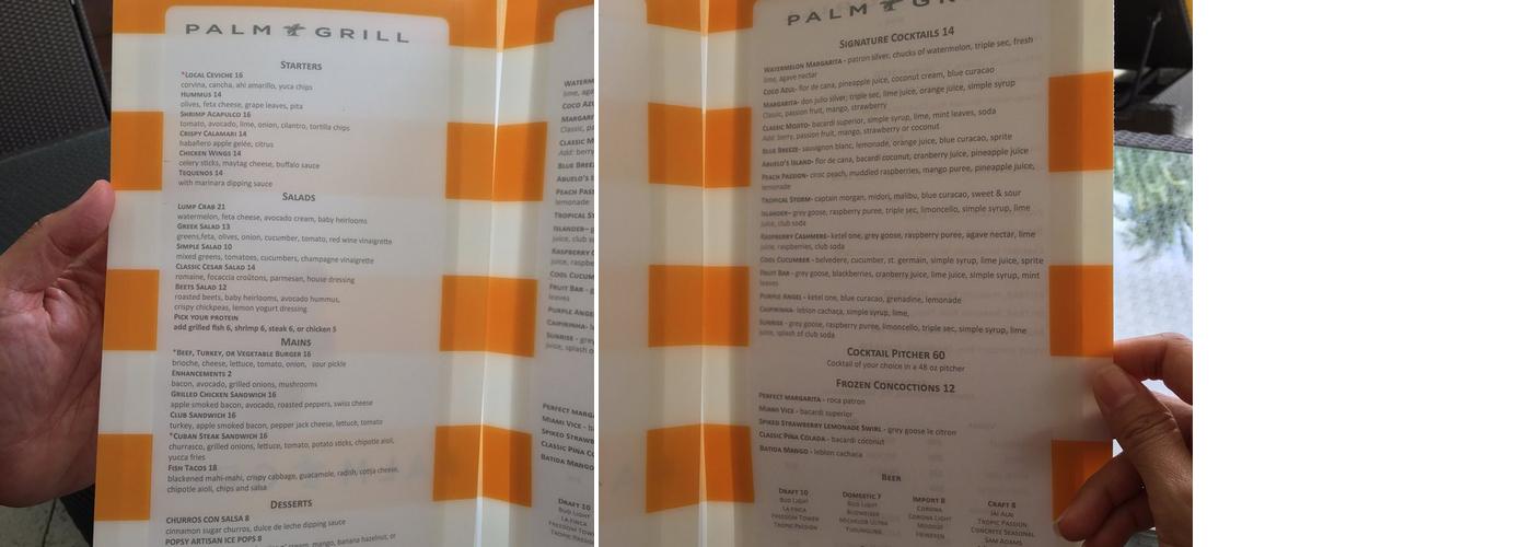 Palm Grill Menu