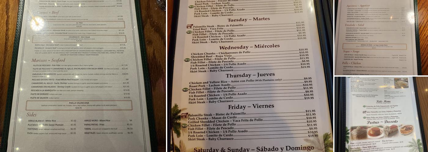 Las Vegas Cuban Cuisine Menu