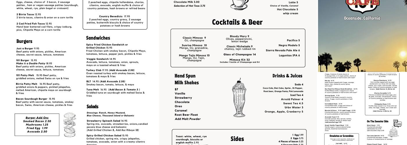 101 Cafe Menu