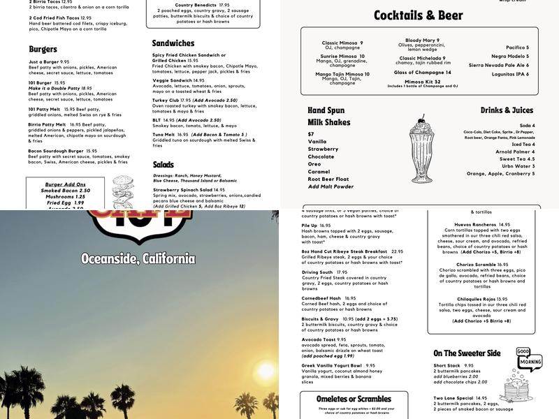 101 Cafe Menu