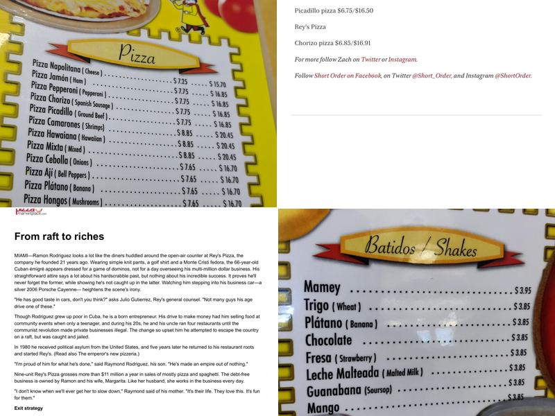 Rey's Pizza Menu