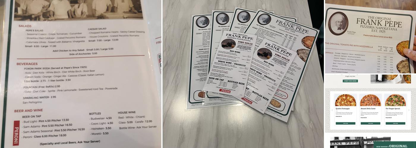 Frank Pepe Pizzeria Napoletana Menu