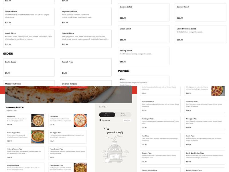 Singas Famous Pizza Menu
