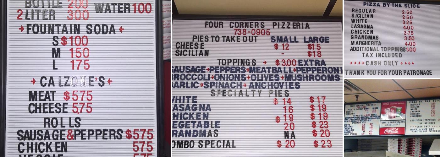 4 Corners Pizzeria Menu