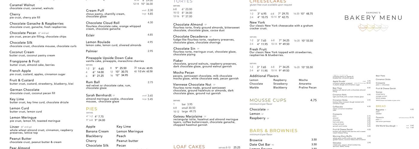 Ramone's Bakery & Cafe Menu