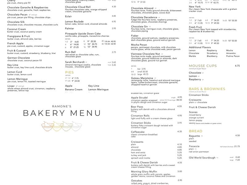 Ramone's Bakery & Cafe Menu