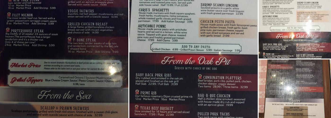 Shamus T Bones Menu