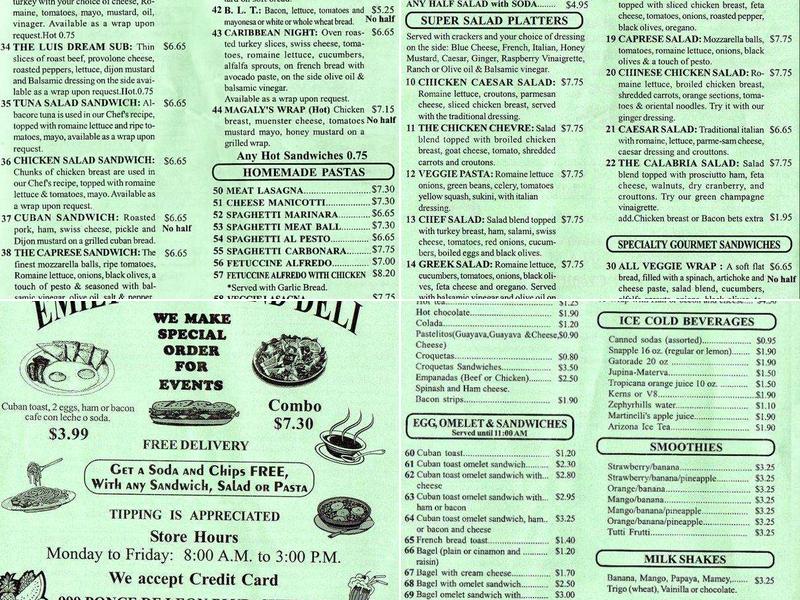 Emily Cafe Menu
