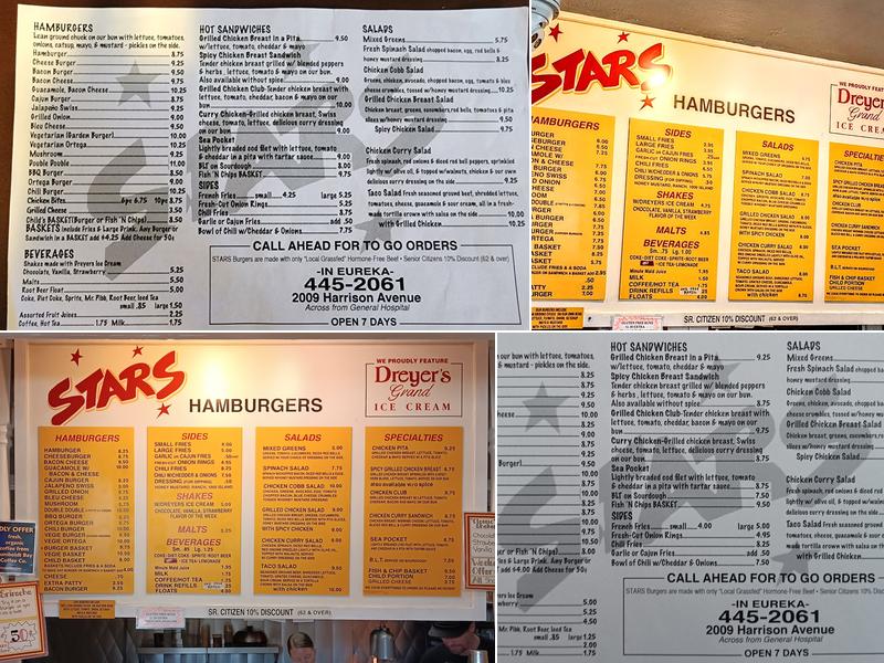 Eureka Stars Hamburgers Menu