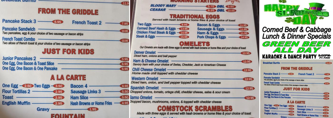 Comstock Bar & Grill Menu