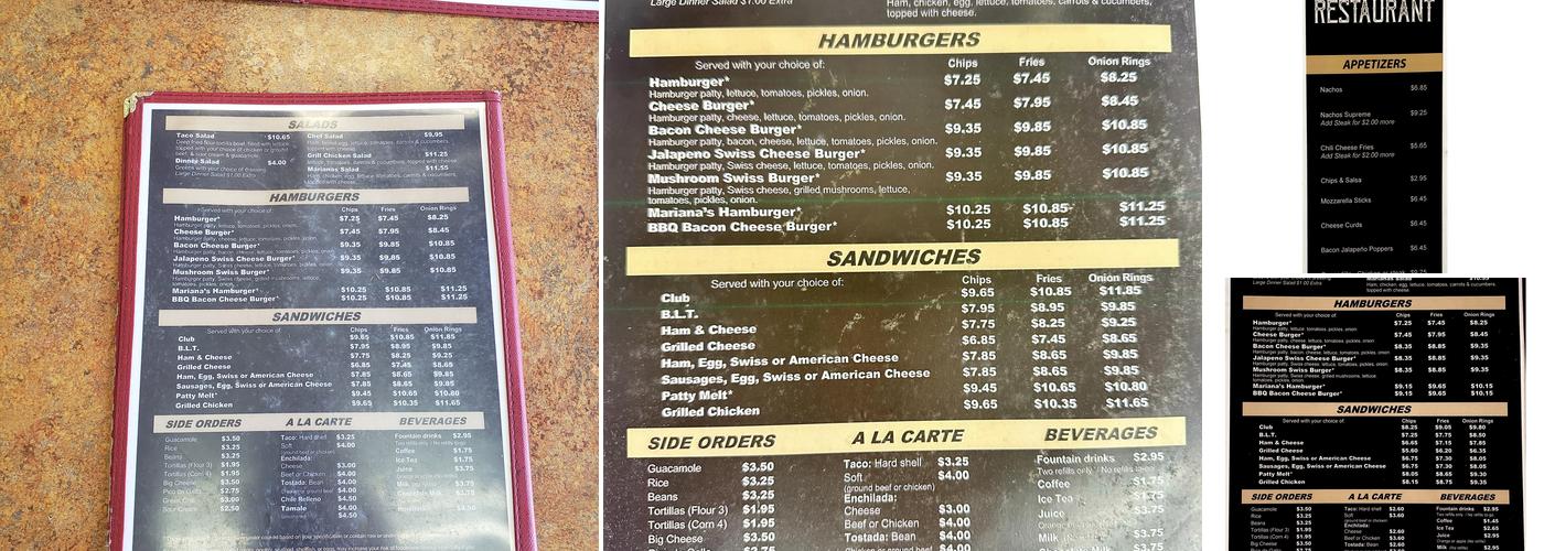 Mariana's Mexican Restaurant Menu