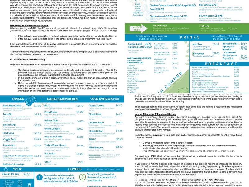 Hope Inclusion Cafe and Play Menu
