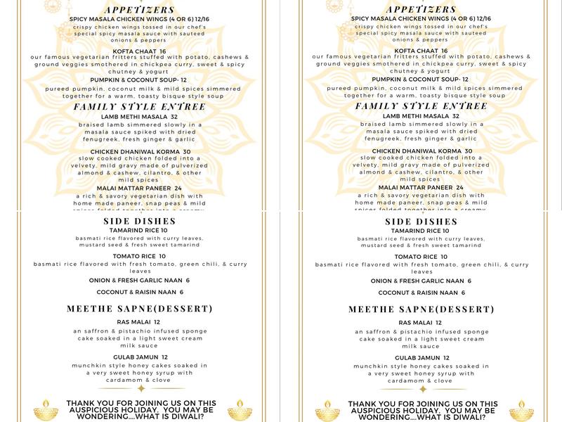 Coriander Modern Indian- Larchmont Menu