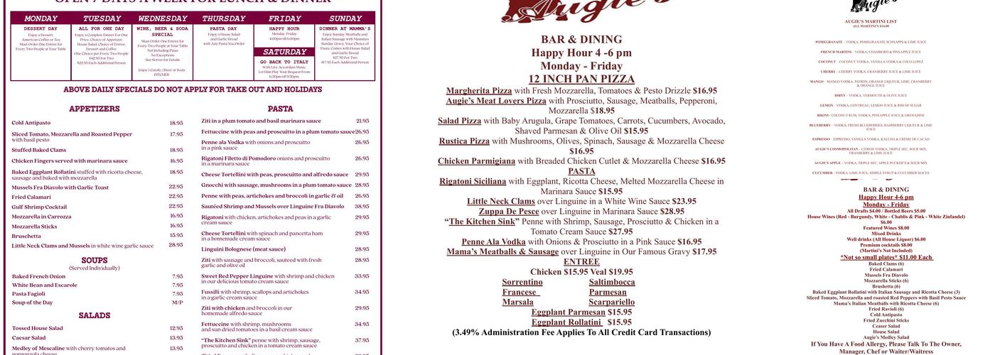 Augie's Menu
