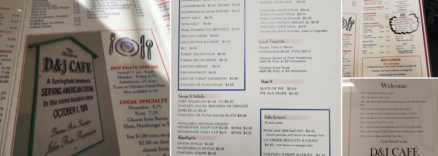 D & J Cafe Menu